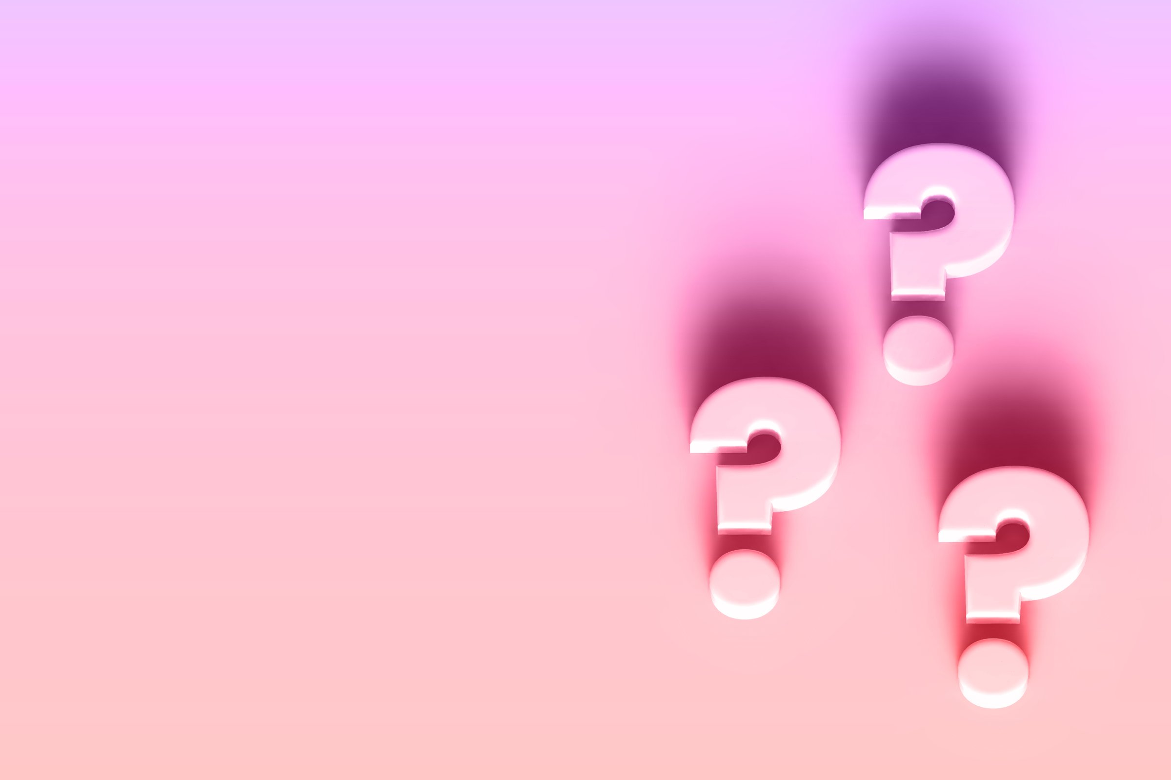 Question mark with shadow on pastel colored gradient background