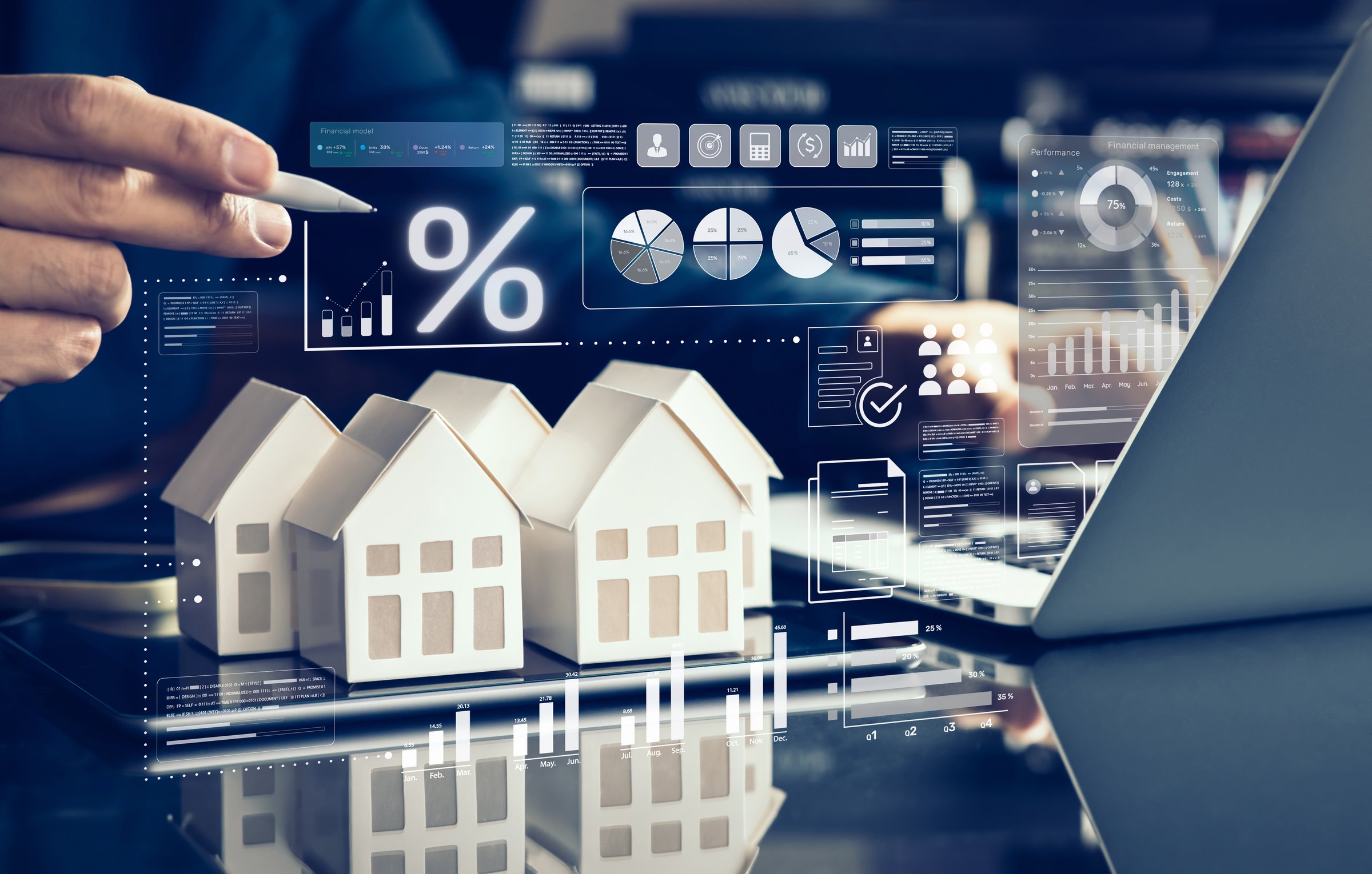 Financial for property or real estate management with person forecasting yield ratio and cost.Banking and loan concepts.business investment and property