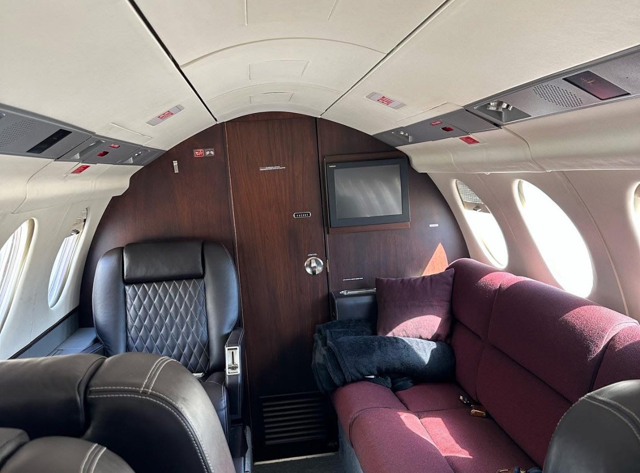 Aircraft interior detailing services including leather cleaning and carpet shampooing