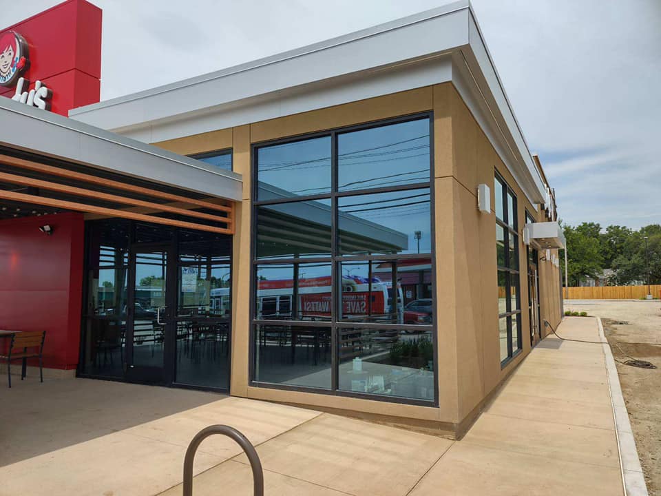Storefront windows installed in new construction Wendys restaurant