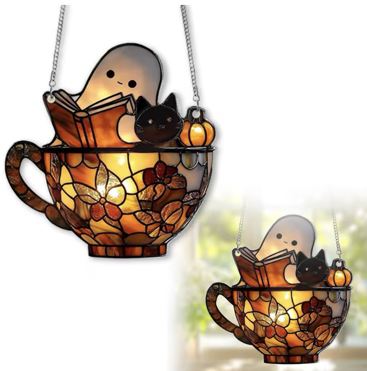 Halloween Ghost Reading Book Window Ornament