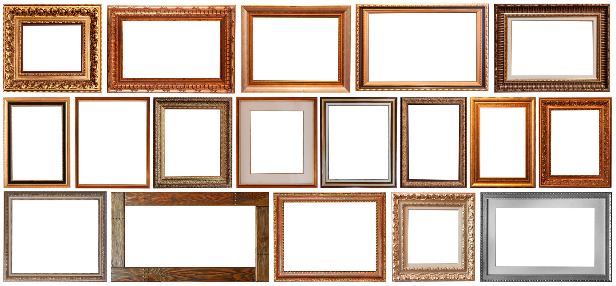 Set of isolated picture frames gallery exhibition interior
