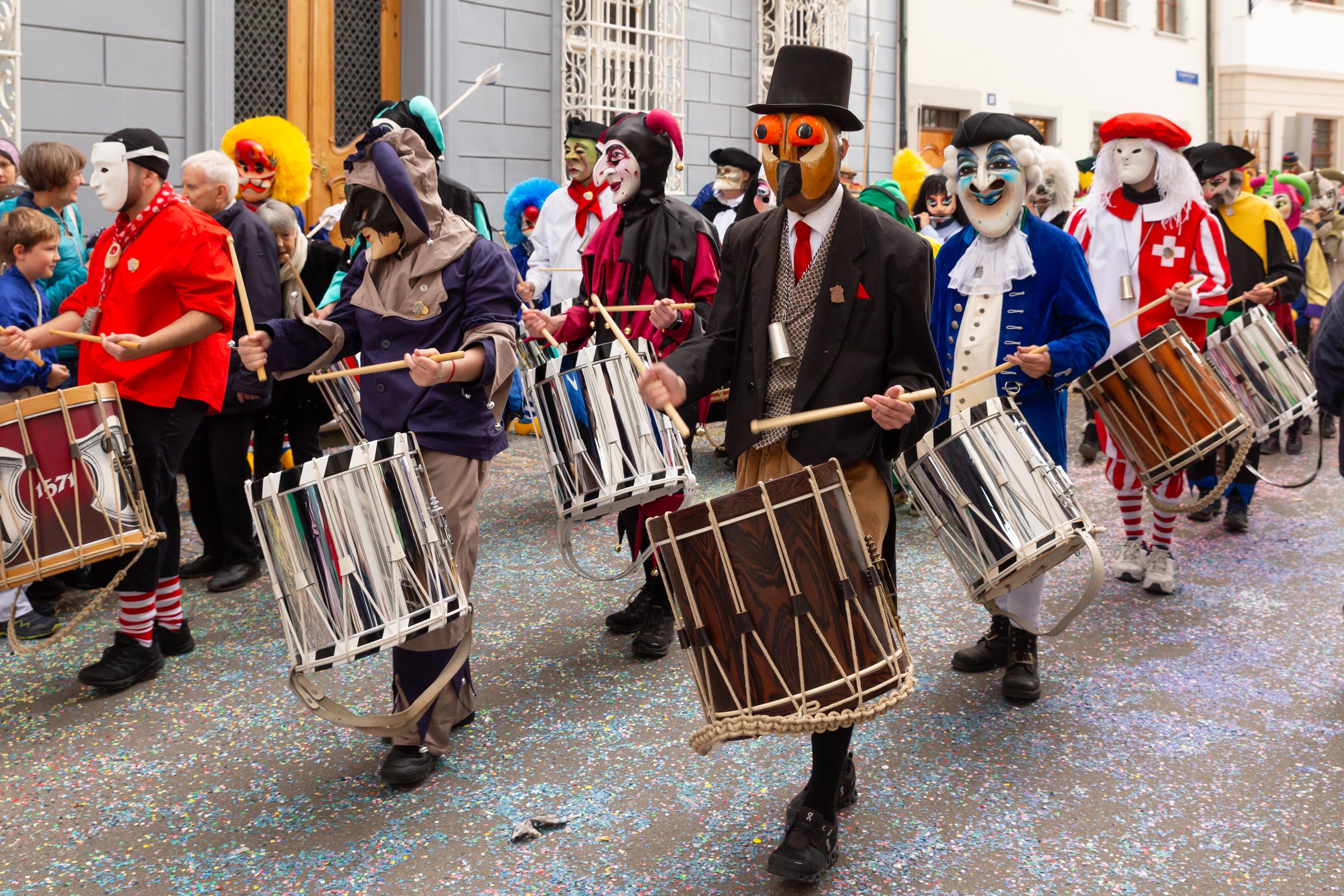Basel, Switzerland - March 11th 25. Carnival drummer group