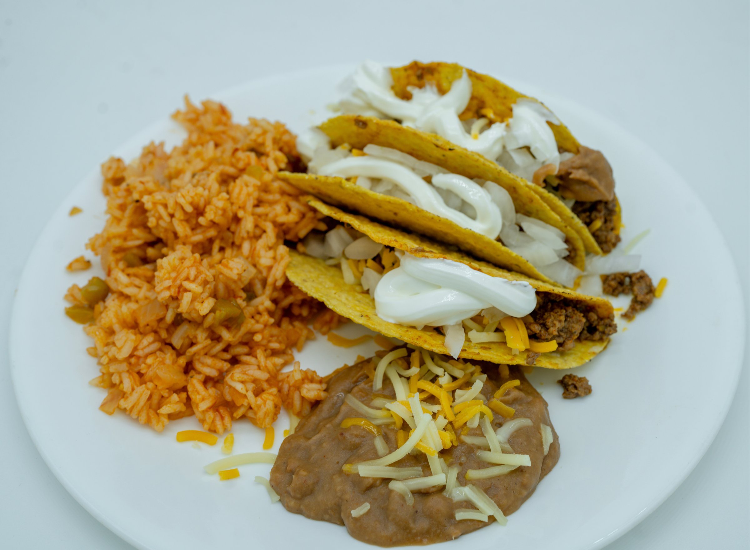 Tacos with Mexican Rice and Refried Beans
