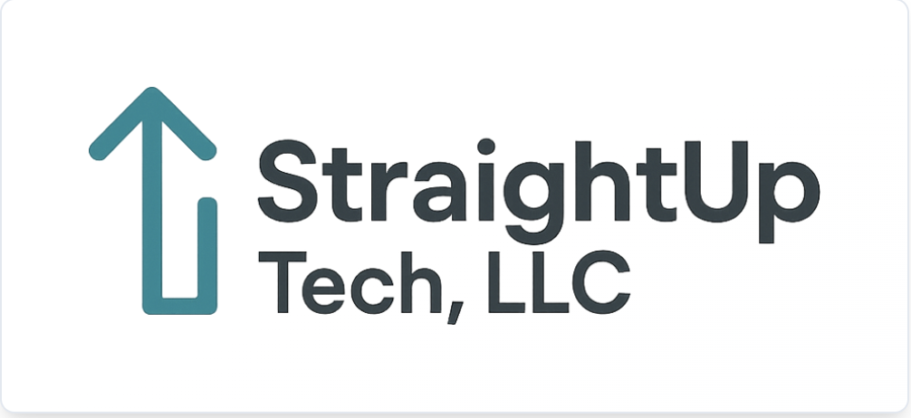 Logo of StraightUp Tech, LLC featuring a stylized upward arrow before the company name in bold font.
