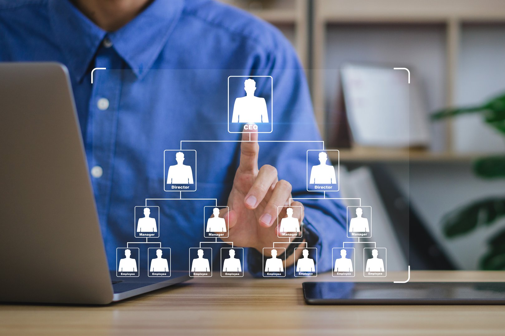 Businessman touching organization chart