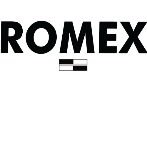 ROMEX text in bold black letters with an abstract horizontal bar symbol below.