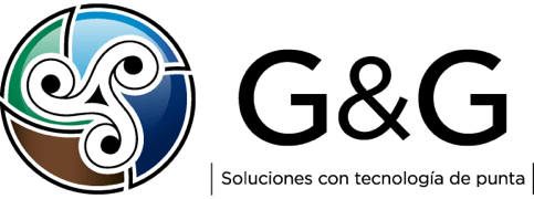 Logo of G&G with a circular swirl design and text "Soluciones con tecnologia de punta" (Cutting-edge technology solutions).
