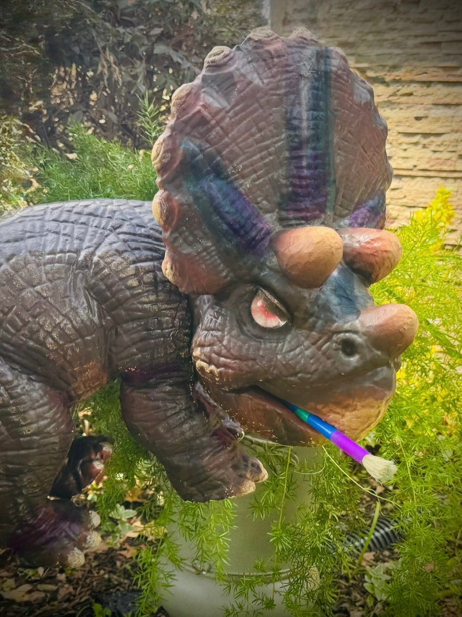 Tater Tot the Triceratops dinosaur artist