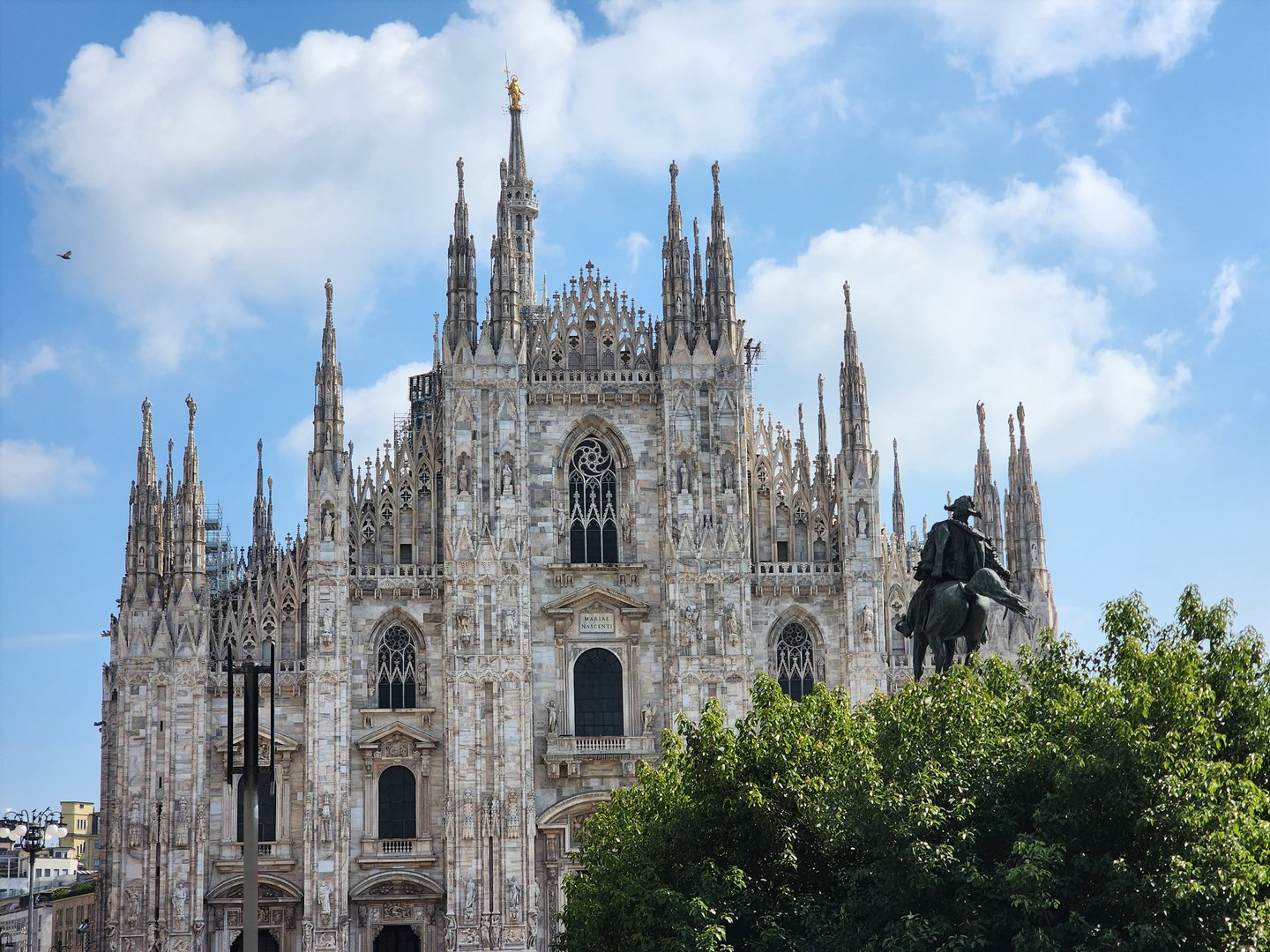 Duomo di Milano, the Gothic architecture of Milan, stands out in the center of the important tourist landmark square, Milan, Italy