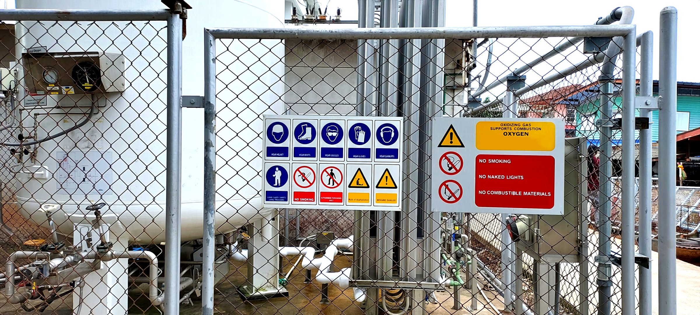 Icon on the warning sign indicates caution when entering a hazardous area sign.