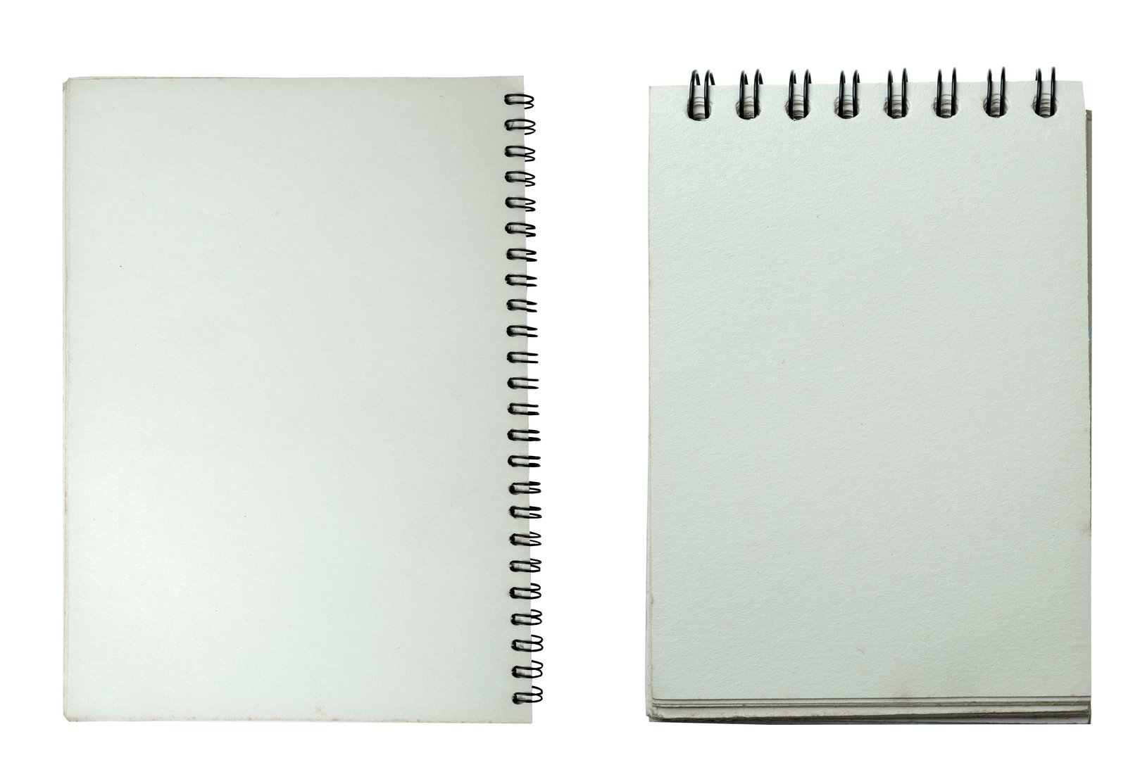 Closeup view of a blank notebook isolated over a white background. Mockup or Copy space. Concept of stationery