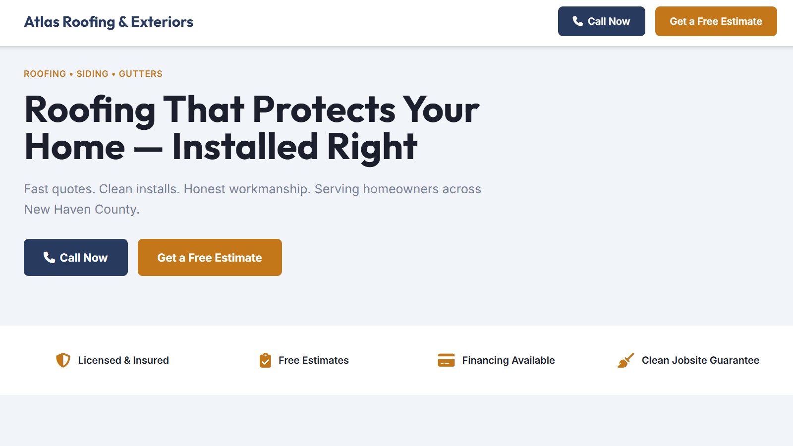 Website mockup showing clean contractor website design