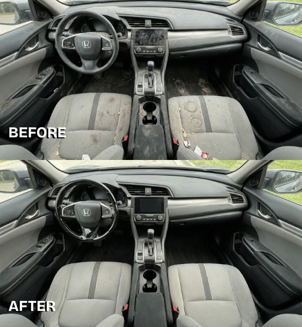 Before and after car detailing transformation