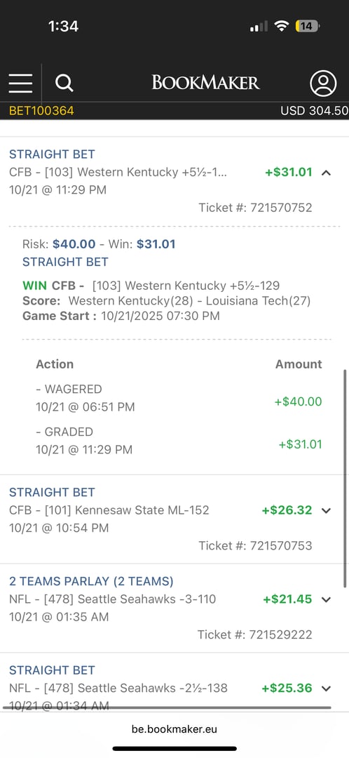 Client B betting results screenshot 4