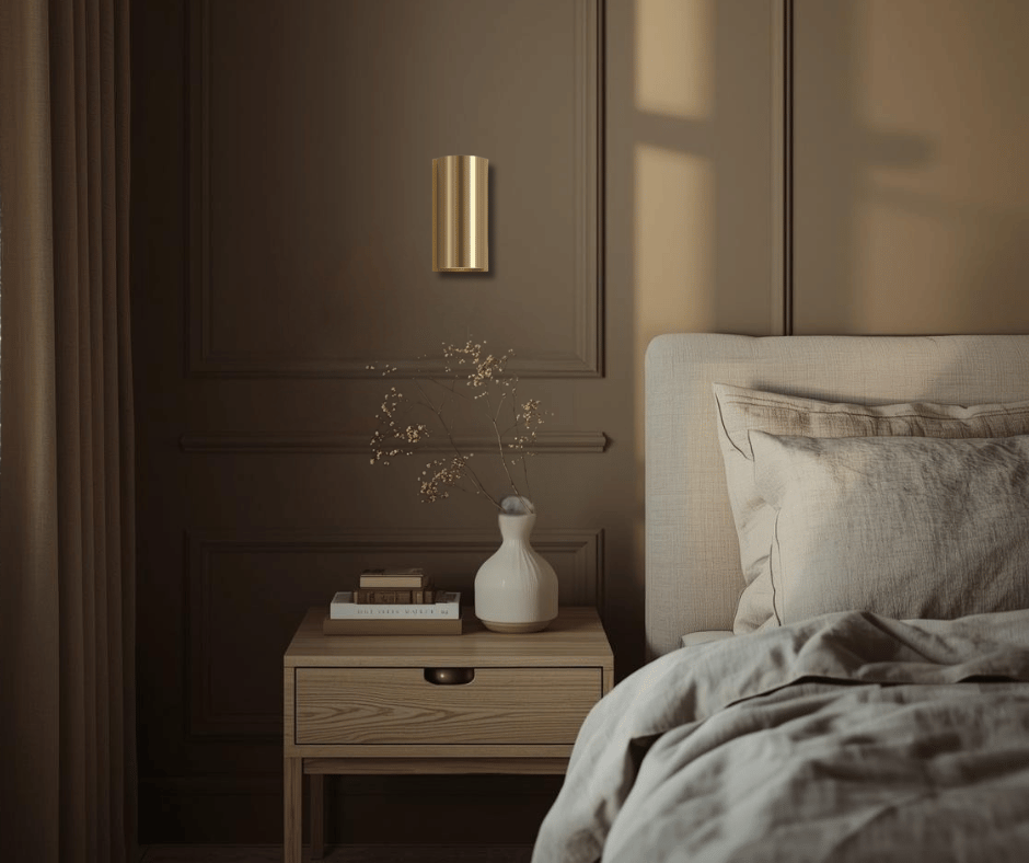 Soverom med gull sylinder veggerlampe