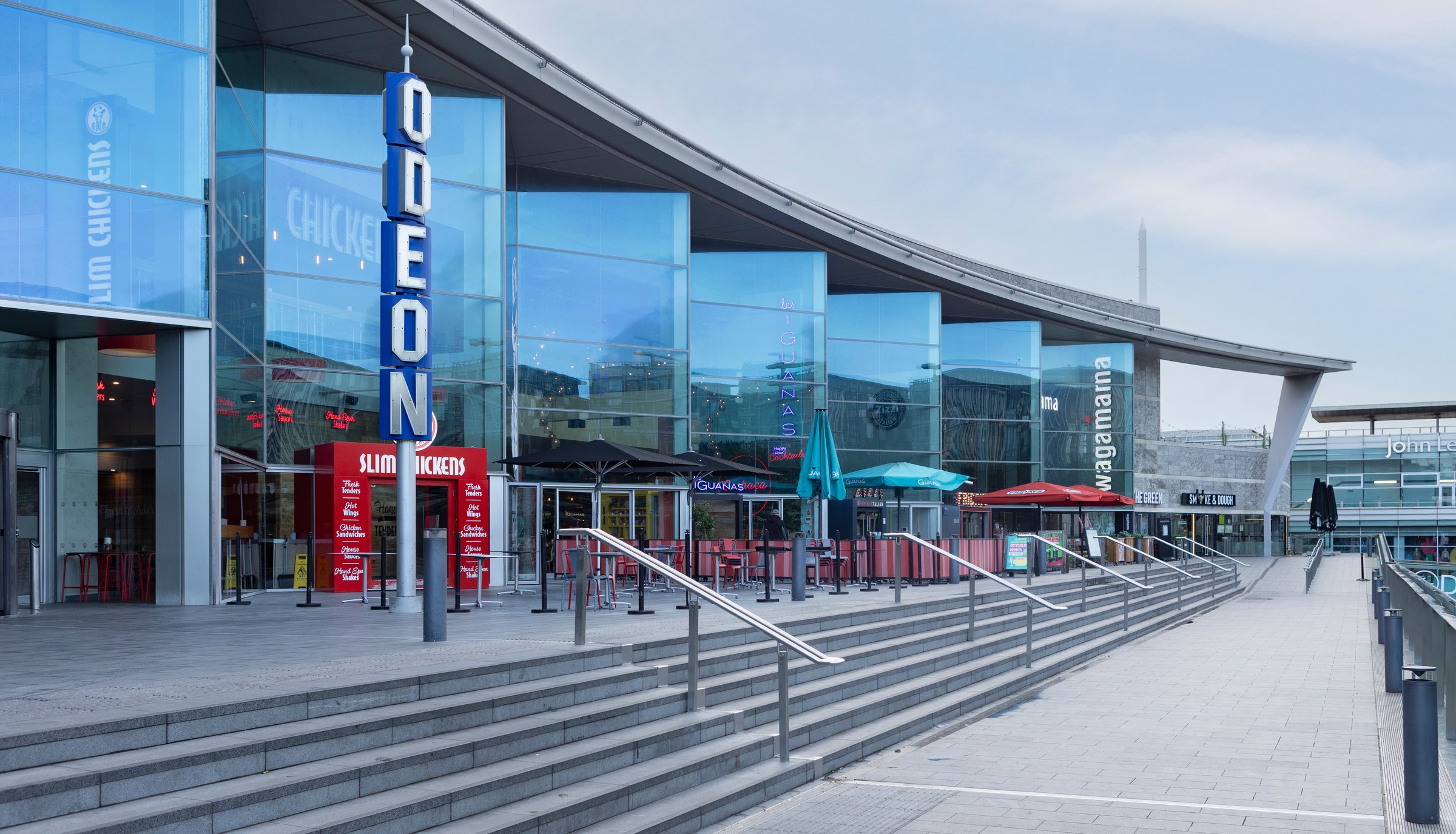 Liverpool, united kingdom April 05, 2025 Modern Shopping Centre With Multiplex Cinema and Dining Options