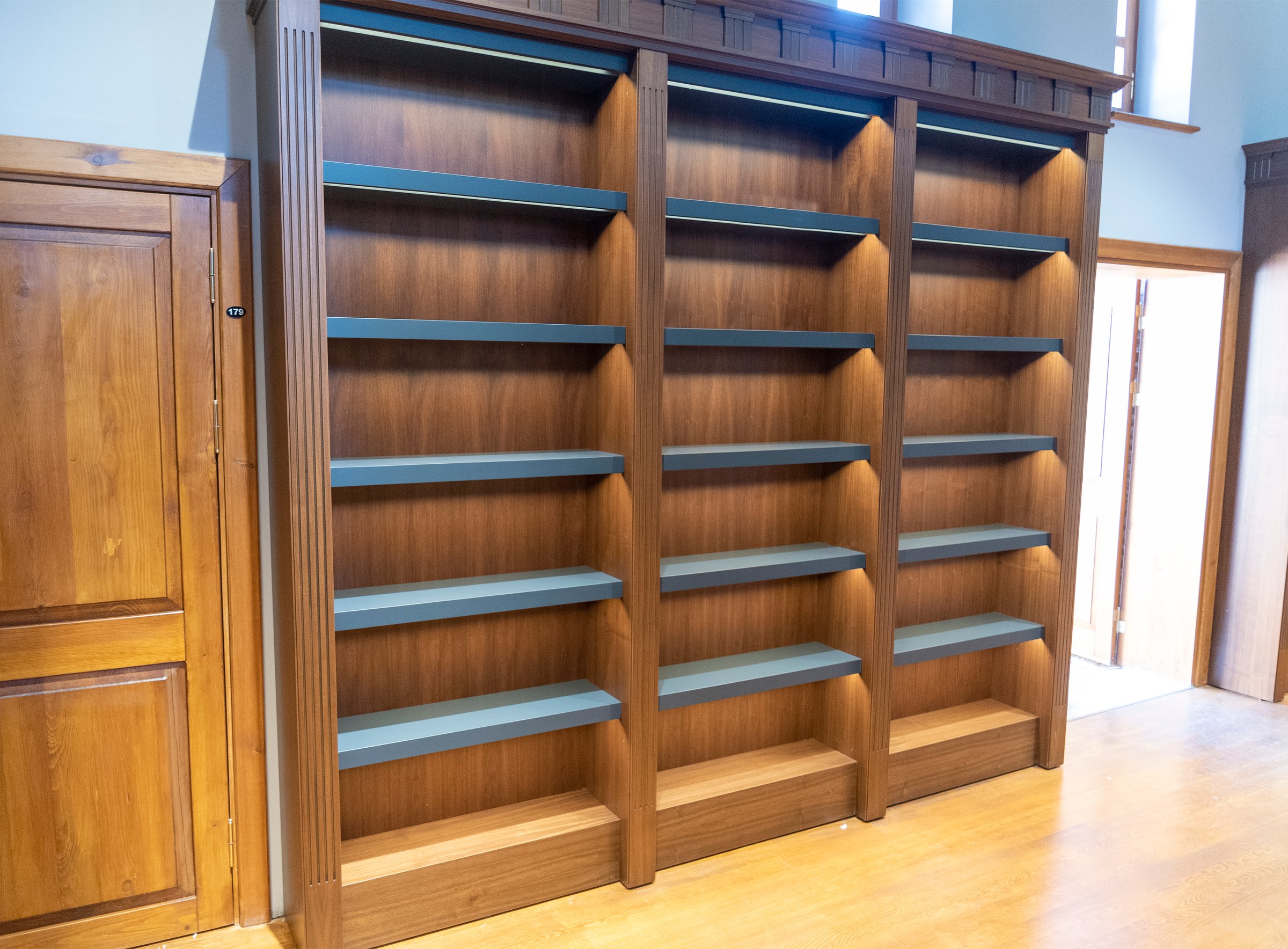 Spacious wooden bookshelf with contemporary design
