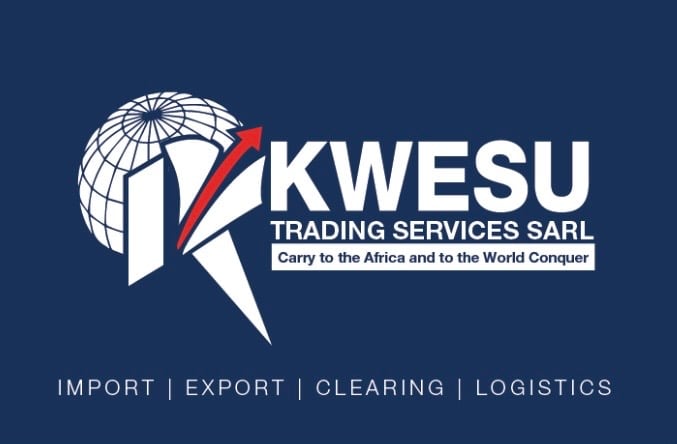 Logo of KWESU Trading Services SARL with a globe and arrow, tagline Carry to the Africa and to the World Conquer.
