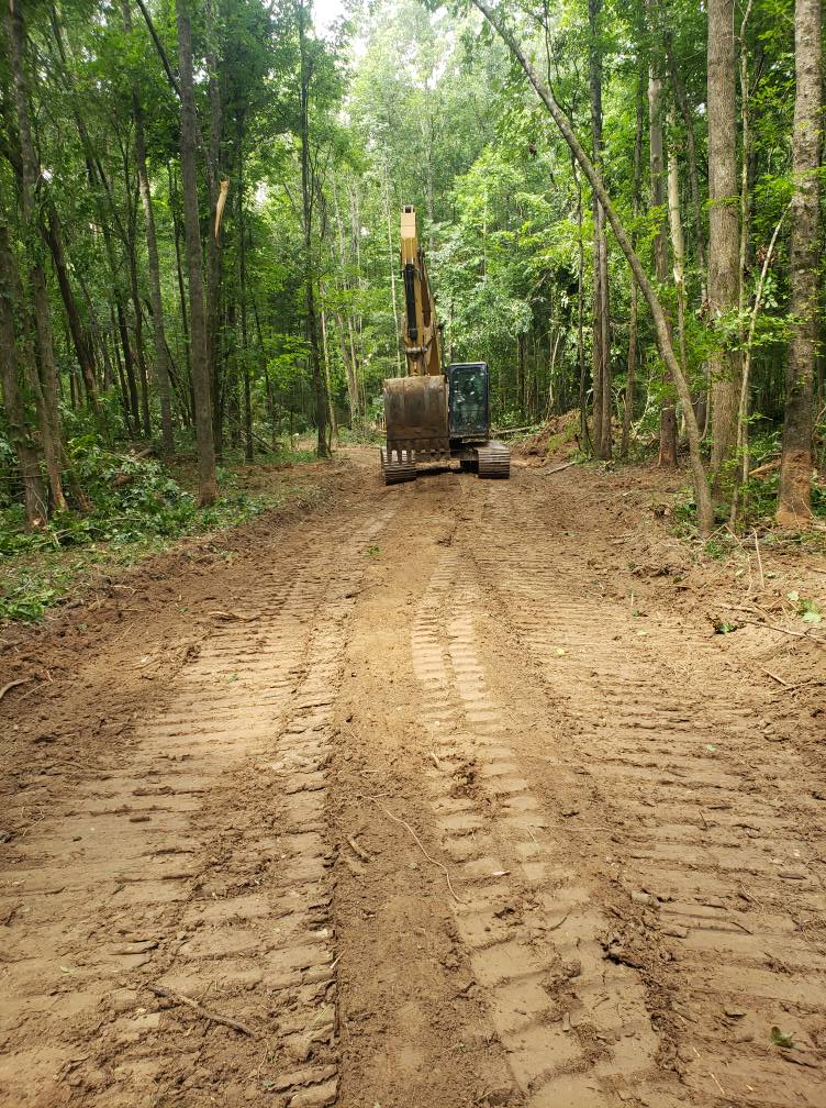 Excavator clearing land