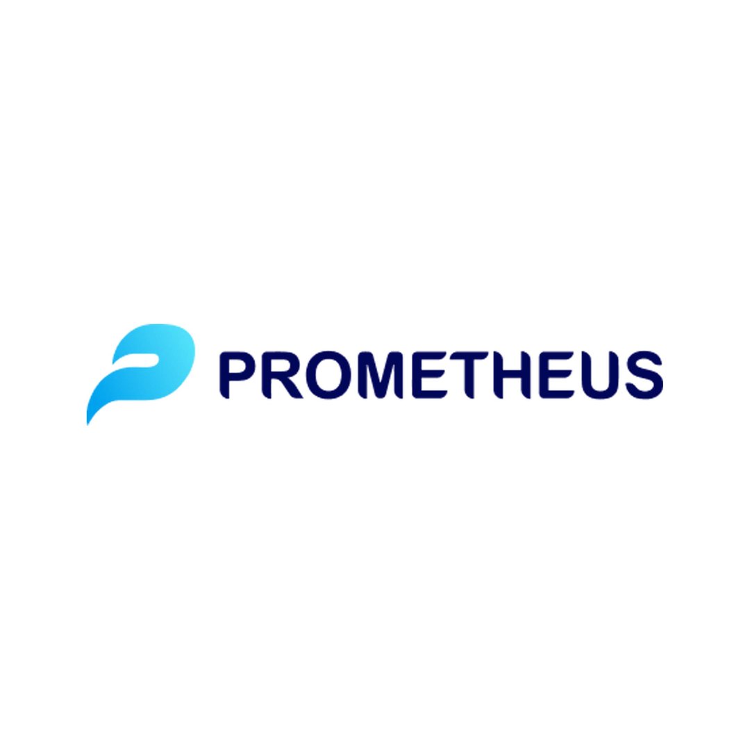 Blue and white logo with the word 'PROMETHEUS' and a stylized letter 'P'.
