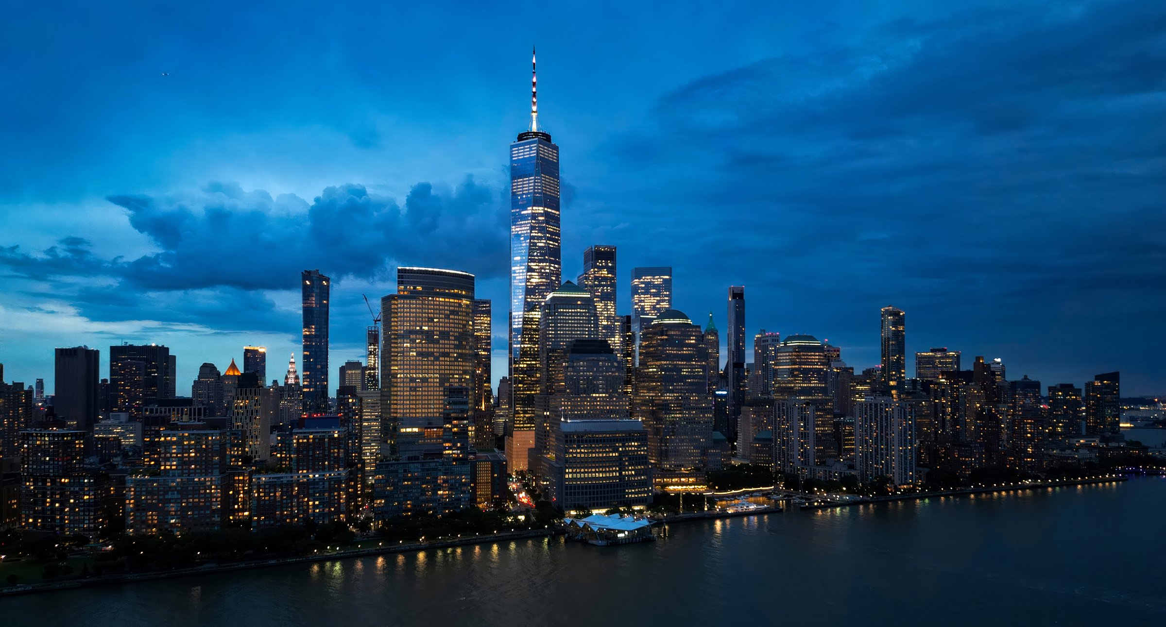 Aerial skyline of New York City, United States, USA. NYC skyline. Panorama of New York. New York skyscrapers. Beautiful view in Manhattan, Empire State Building in NYC.