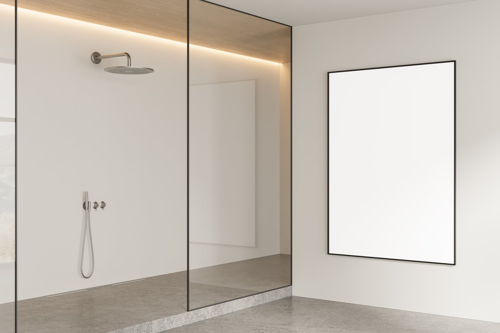 Minimalist bathroom with walk-in shower