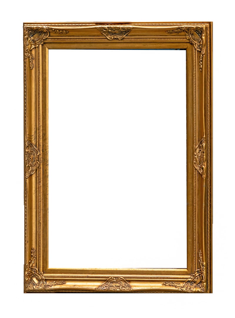 Empty golden vintage frame isolated on white