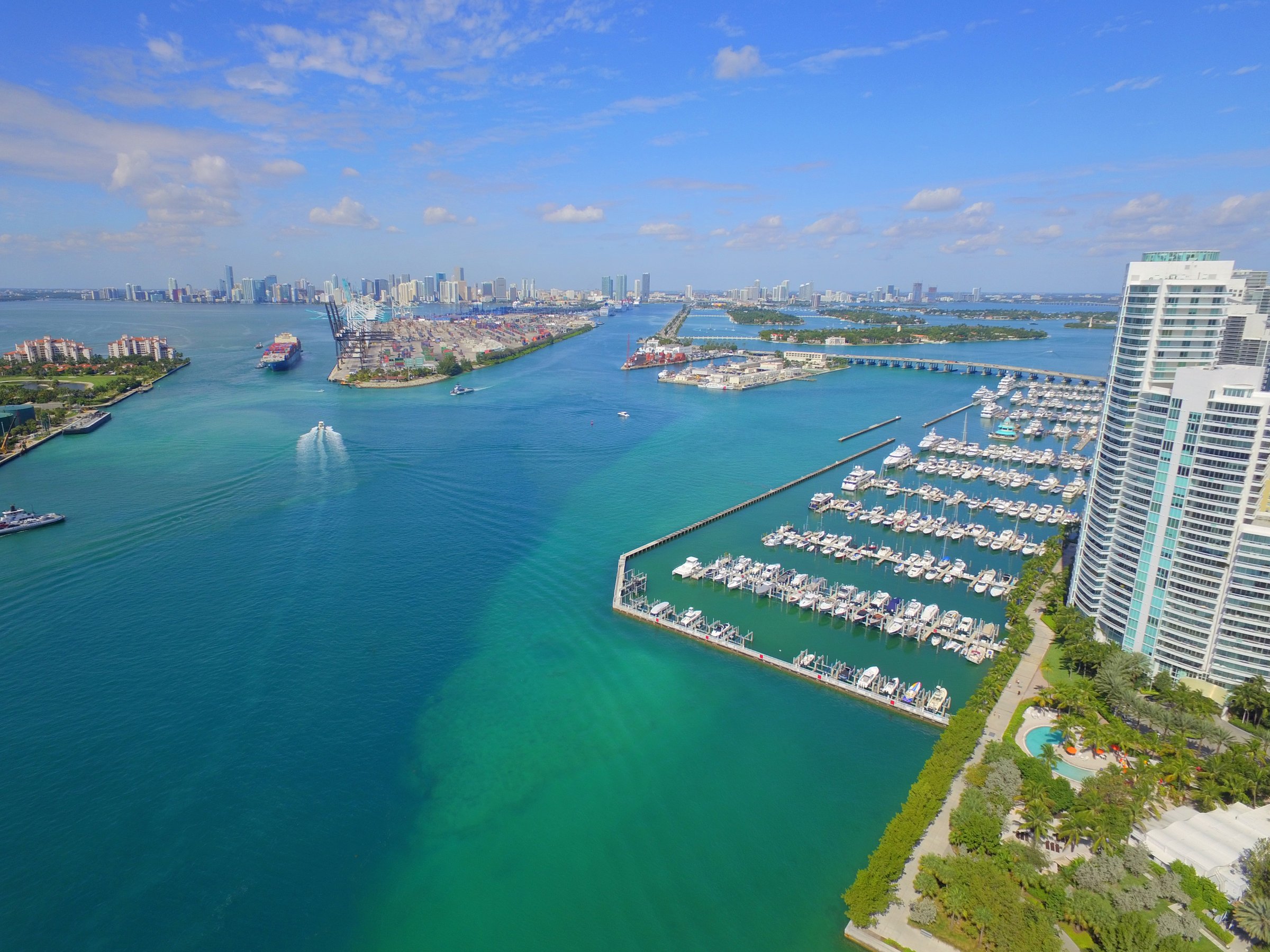 Aerial image of Miami Beach and Port Miami