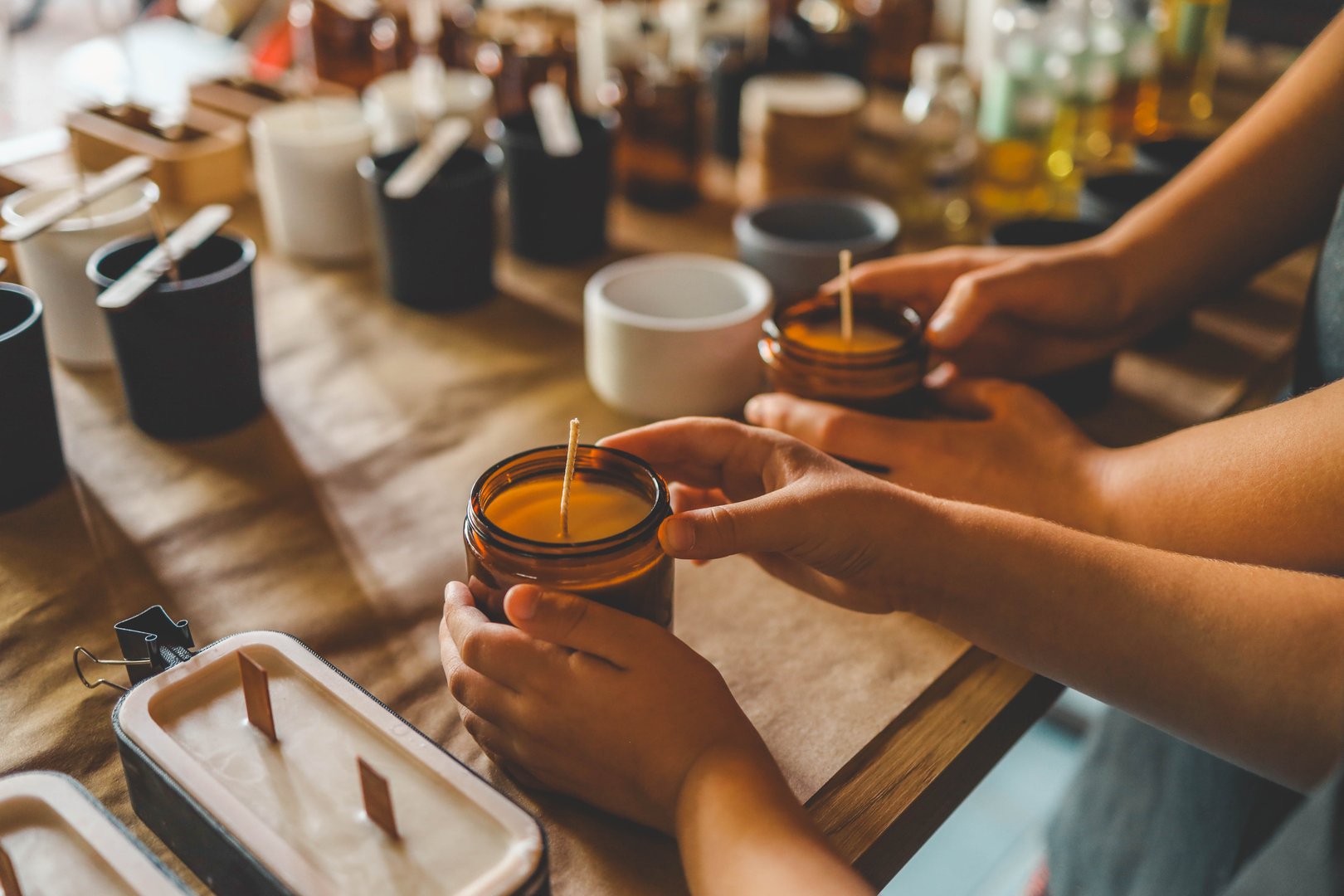 The process of making candles in the workshop.