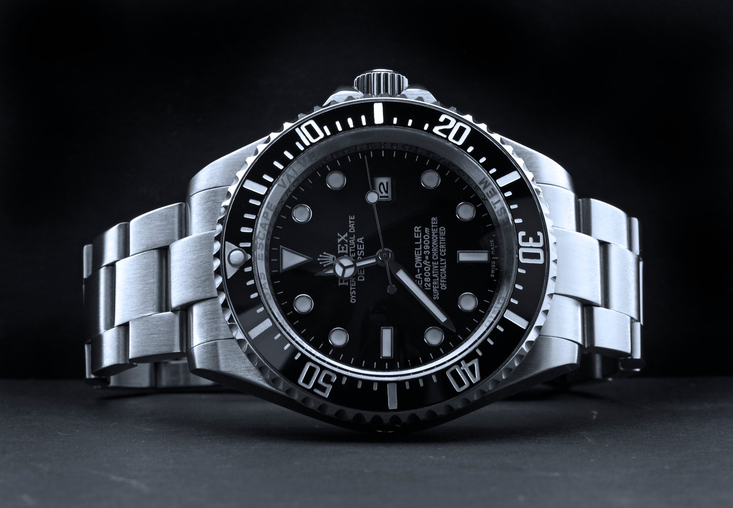 Kuala Lumpur, Malaysia - June, 13 2012: Studio shoot of ROLEX DEEPSEA wristwatch on black background