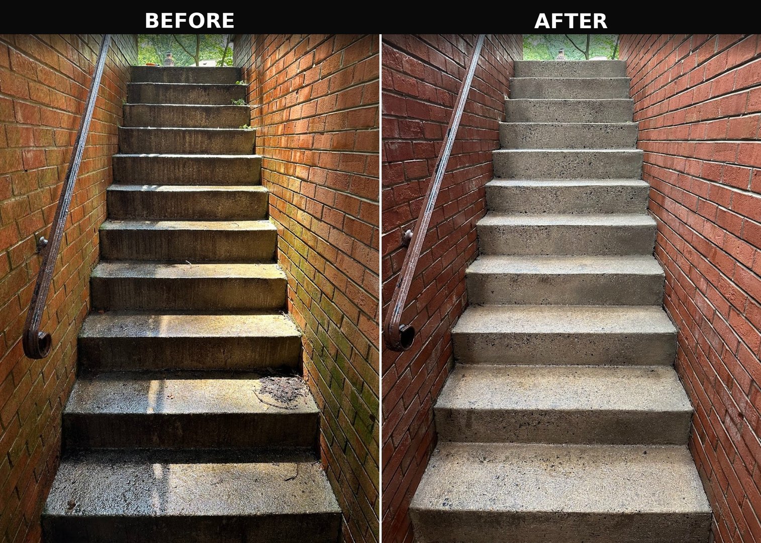 Before and after walkout steps pressure washing
