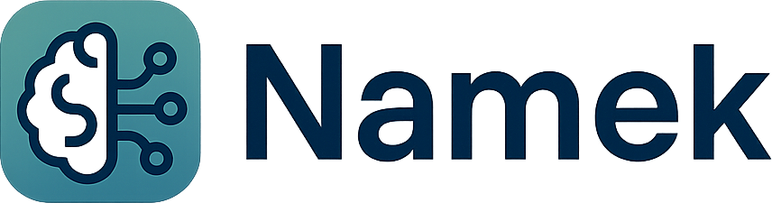 The word Namek in teal 3D letters with a red shadow on a purple and yellow background.