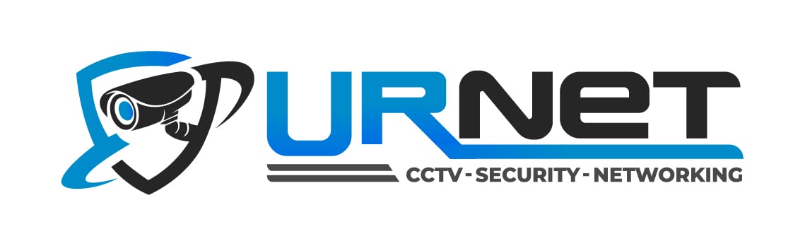 URNET logo with a stylized eye symbol, blue and black text, and the words CCTV, SECURITY, NETWORKING underneath.