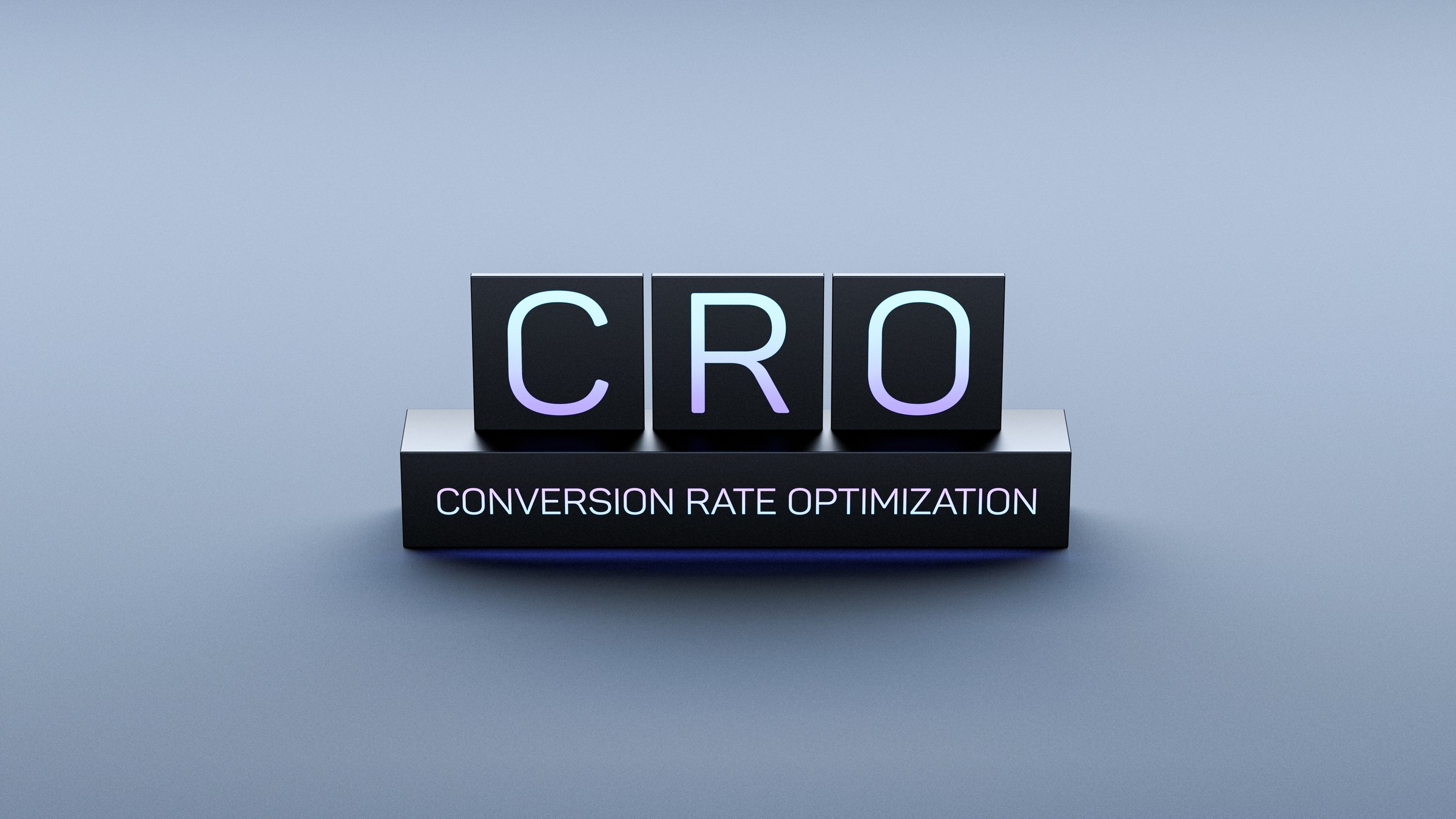 CRO Conversion Rate Optimization, neon text on the block. CRO concept, banner. 3D render