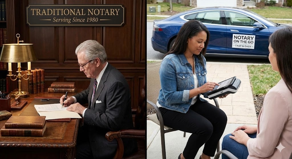 Business professionals reviewing notary service options and costs