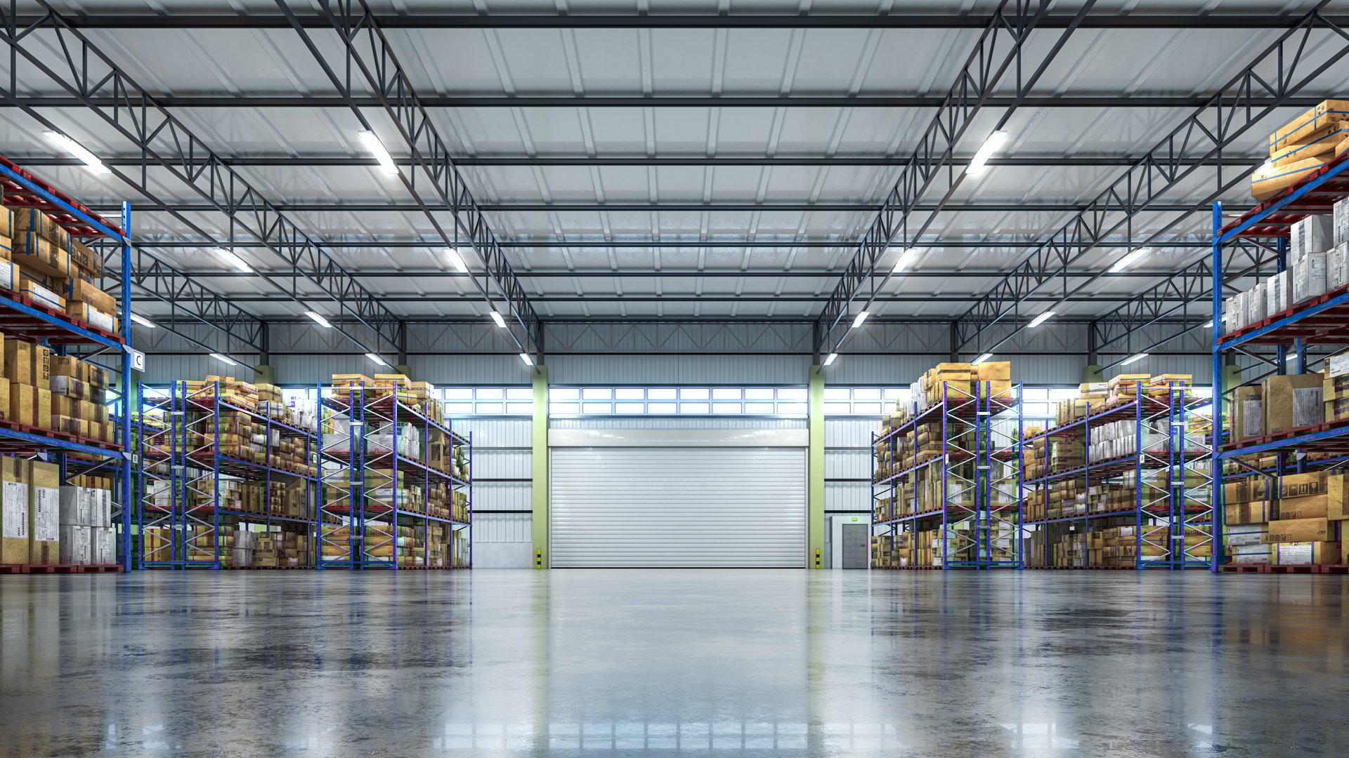 Interior of a bright hangar. industrial premises. 3d illustration