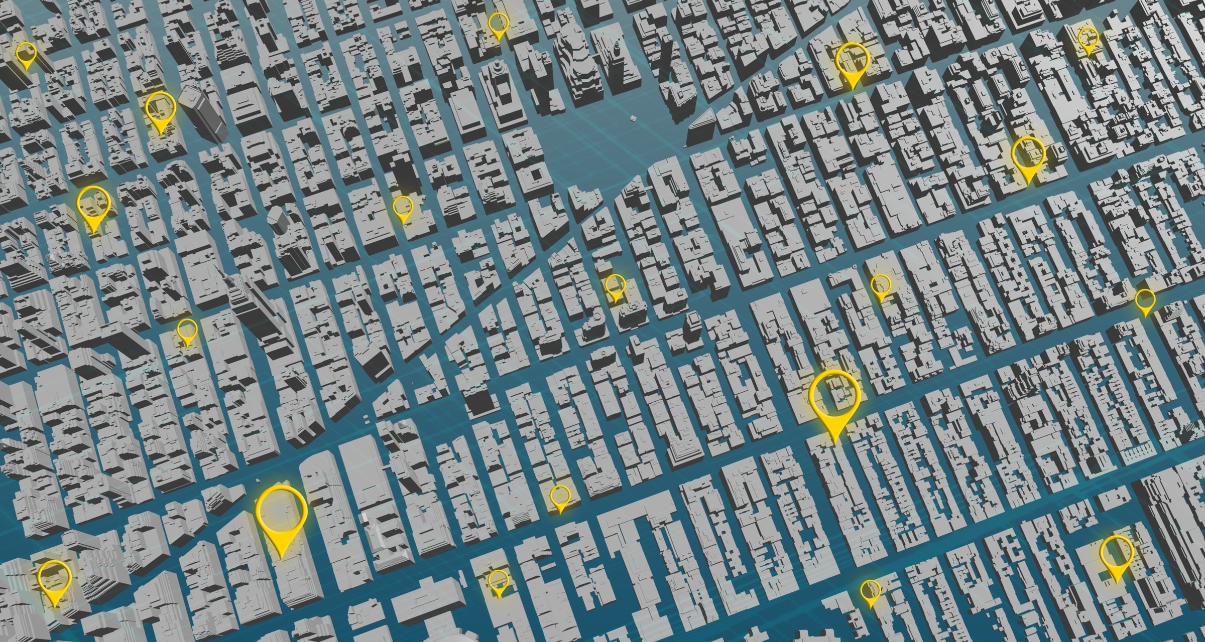 3D illustration GPS.navigator Simulated with a map on the background, pictures of buildings and buildings