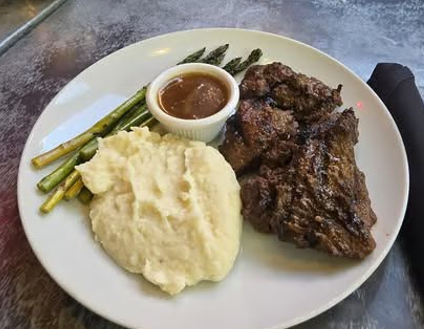Steak tips on plate