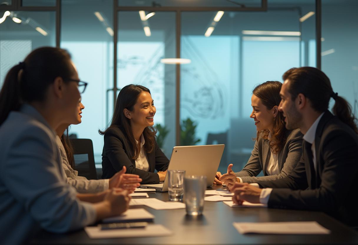 Escena corporativa moderna que refleje productividad