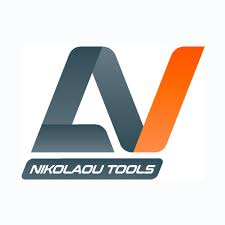 Logo featuring stylized letters A and V in a gradient with text NIKOLAOU TOOLS underneath on a light background.