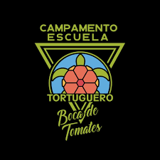 Campamento Escuela Tortuguero logo with a turtle graphic and the words Boca de Tomates on a black background.