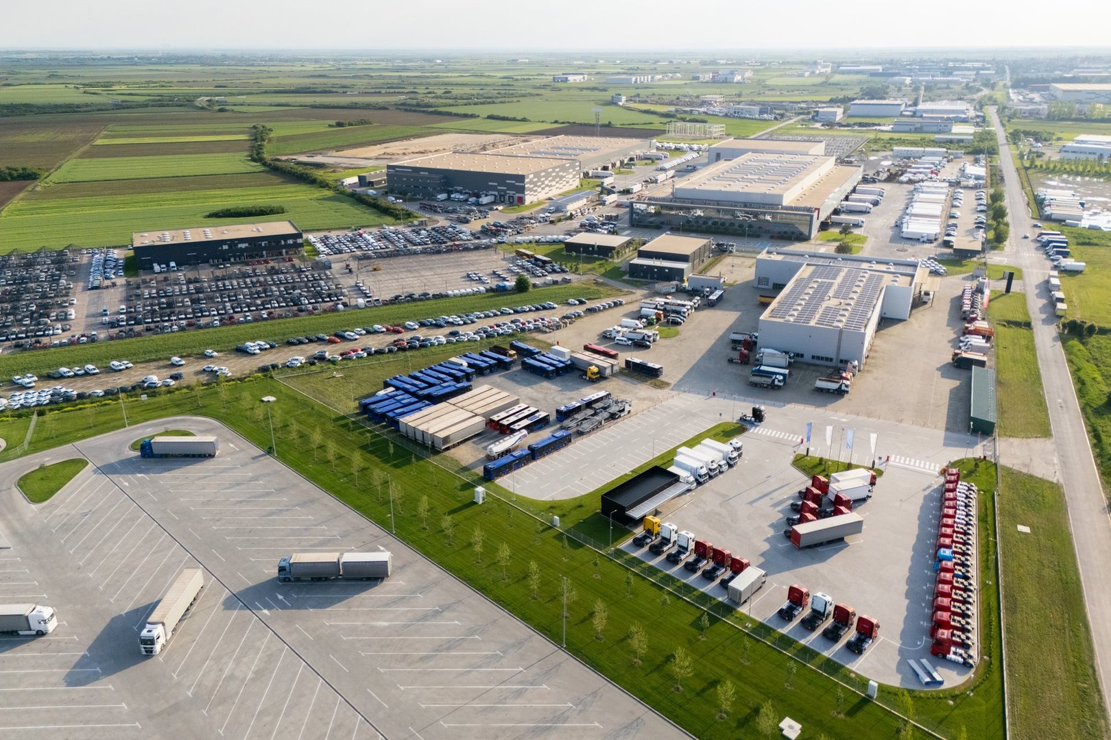 Aerial view of car storage facility