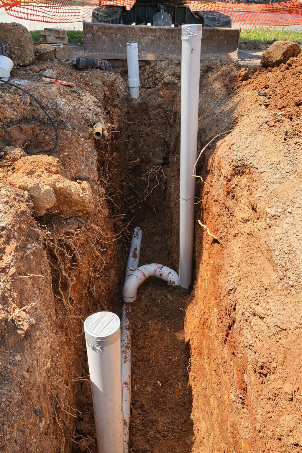 Commercial PVC pipe installation excavation trench Adelaide