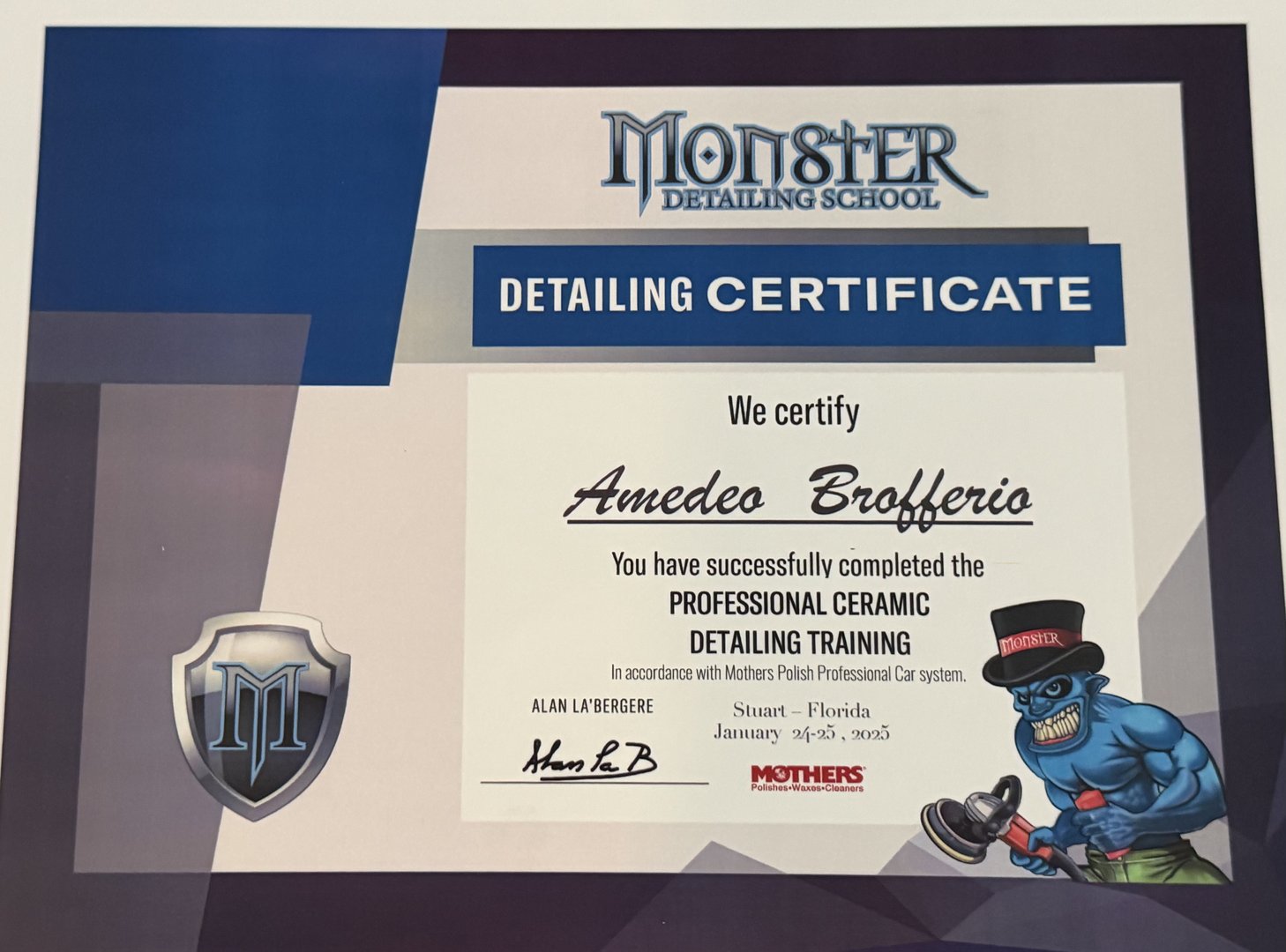 Monster Detailing Academy Certificate