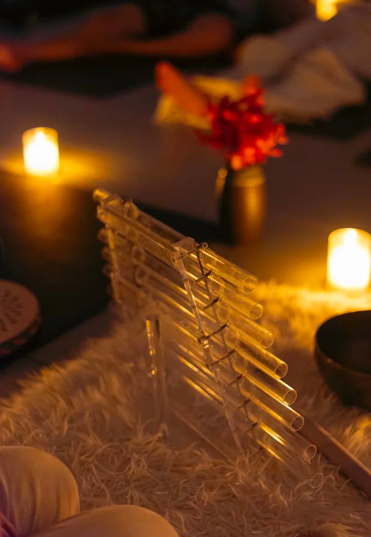 Sound healing session with crystal singing bowls and healing instruments
