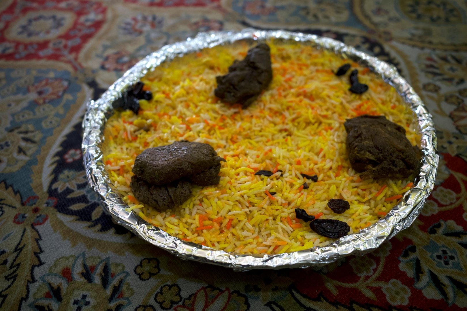 Nasi briyani, Lamb Madghout biryai rice, a popular Arabian rice dish, rice and meat (chicken or lamb), cooked together with a blend of spices.