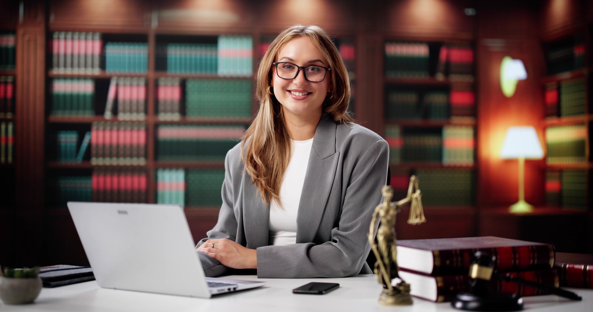 The Young Lawyer's Confident Portrait In Front Of Bookshelfprofile.