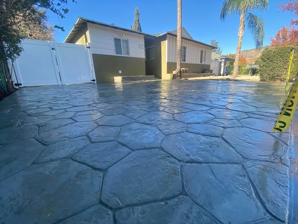 Modern home with stamped concrete