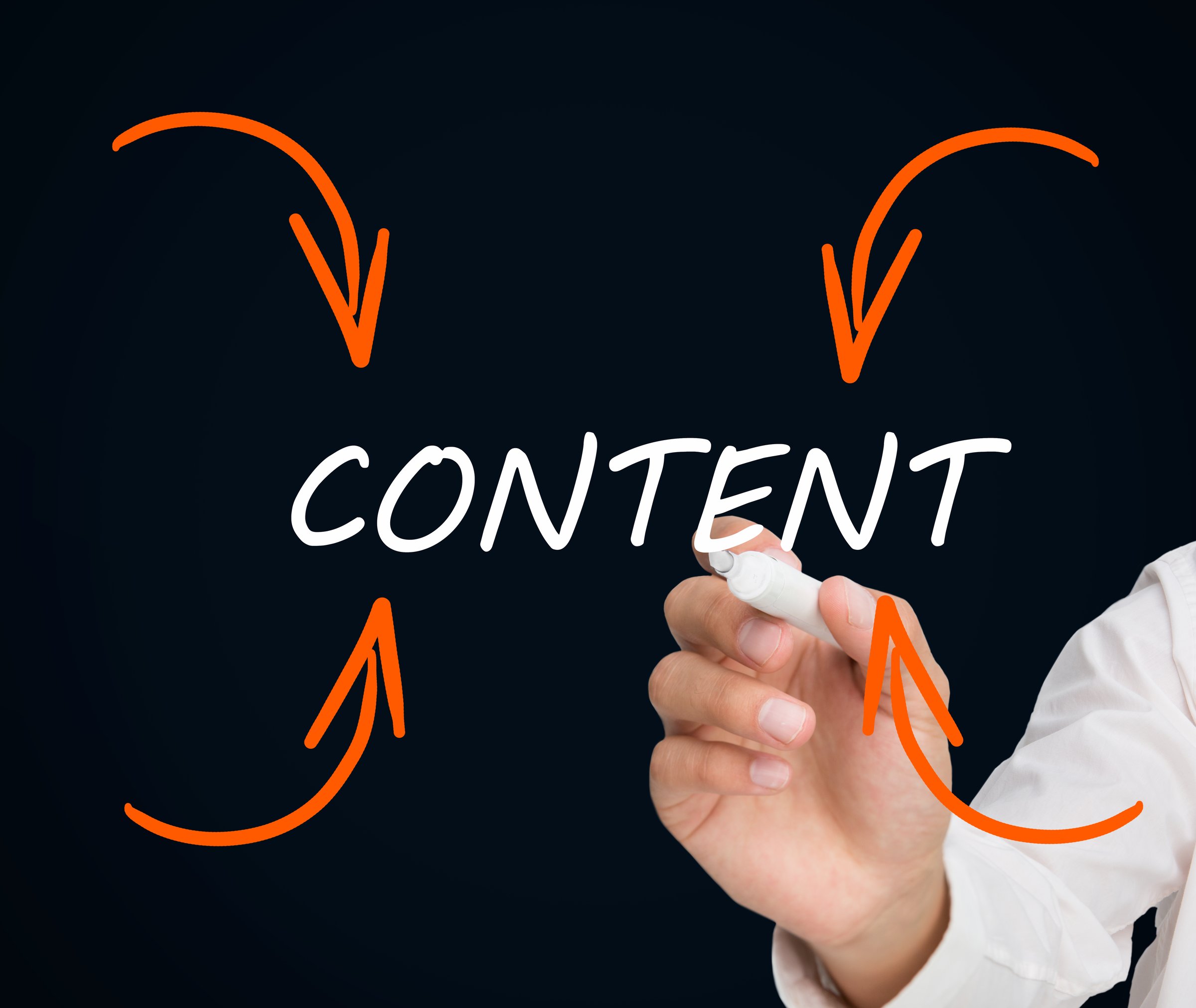 Buisnessman writing content in white on black background